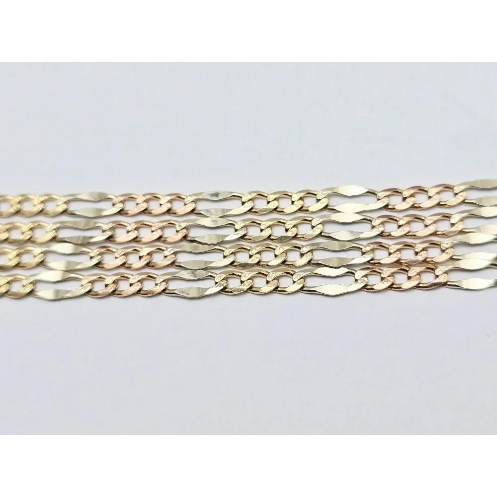 14K Two Tone Multi Color Gold Diamond Cut Figaro Link Chain Necklace - 24.25